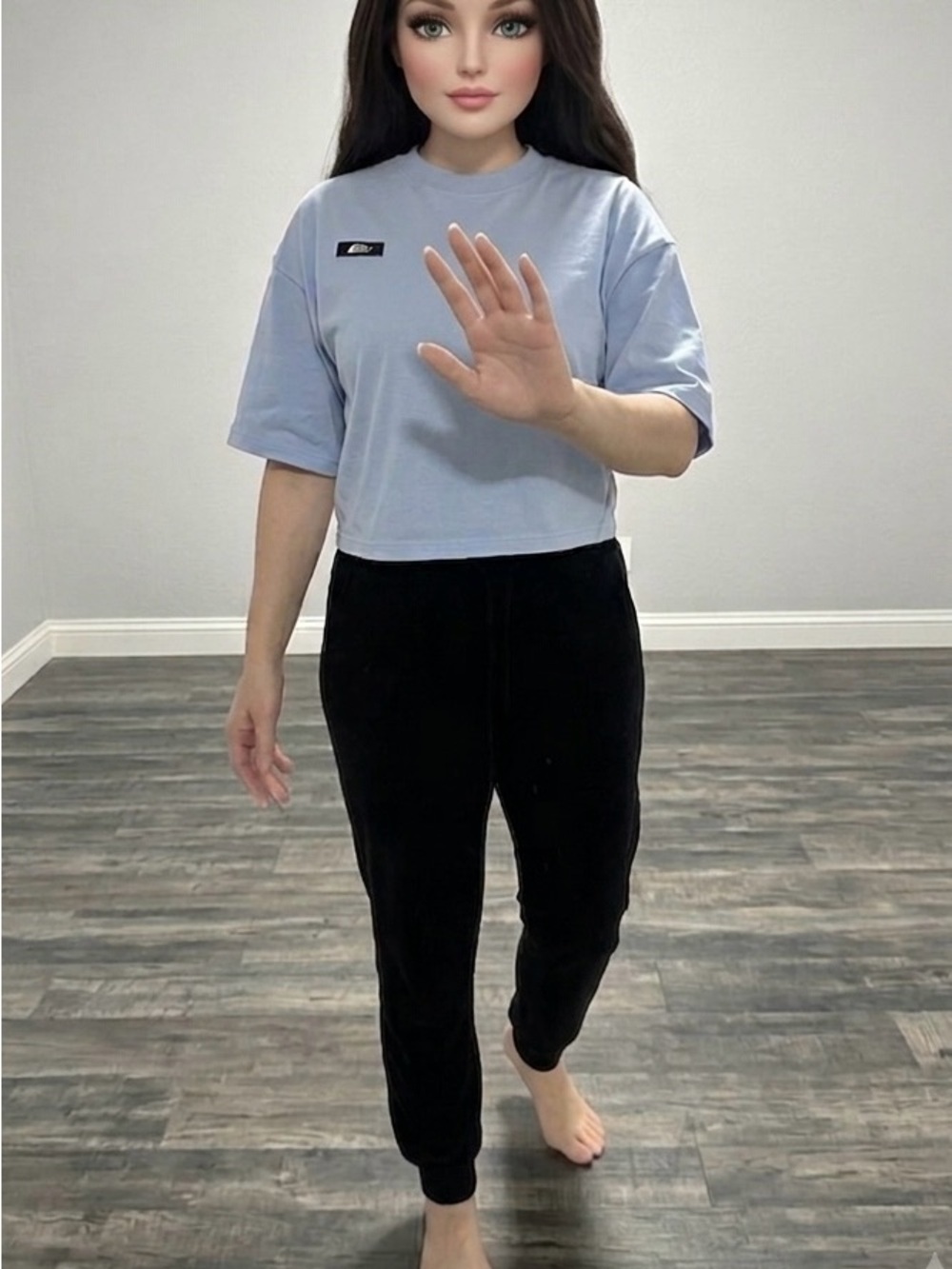 The North Face Pale Blue Crewneck Pullover with Small Black Logo Patch